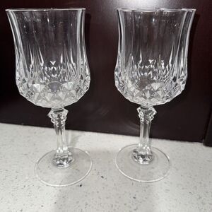 Cristal d'Arques Durand Longchamp Water Glasses Goblets 7 1/4” Crystal Pair Vtg